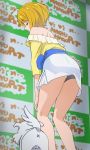  ahoge bare_shoulders black_panties blonde_hair closed_eyes closed_mouth dog haruyama_kazunori hugtto!_precure kagayaki_homare panties pantyshot pantyshot_(standing) precure short_hair skirt solo standing underwear white_skirt 