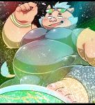  2018 anthro belly boar bulge clothing eyewear gouryou male mammal mohawk overweight overweight_male porcine solo sunglasses tight_clothing tokyo_afterschool_summoners tongue uokkom 