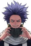  boku_no_hero_academia commentary highres keiid male_focus mask purple_hair scarf shinsou_hitoshi simple_background smirk solo spiked_hair upper_body white_background white_scarf 