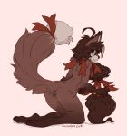  2018 anthro anus backsack balls brown_fur butt canine caninelove fluffy fluffy_tail fur girly hair long_hair male mammal ribbons simple_background solo tail_ribbon white_background 