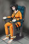  1girl bdsm black_hair bondage bound chair gag gagged improvised_gag motoko_kusanagi prisoner tape tape_gag 