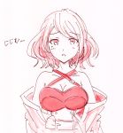  bangs blush breasts cleavage commentary_request eyebrows_visible_through_hair large_breasts looking_at_viewer marker_(medium) open_mouth pink_eyes pink_hair potekite shichisei_no_subaru short_hair simple_background sketch solo traditional_media upper_body usui_satsuki white_background 