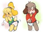 animal_crossing anthro blush canid canine canis clothing diaper digby_(animal_crossing) dog duo embarrassed female isabelle_(animal_crossing) male mammal nintendo open_mouth sibling slusheep suit upskirt video_games 