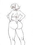  1girl ass bikini breasts butt_crack curvy female huge_ass huge_breasts igawa_sakura looking_at_viewer looking_back monochrome short_hair sketch solo standing swimsuit taimanin_(series) taimanin_asagi thighs thong wrato 