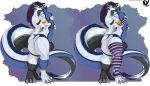  2018 anthro anthro_dragon arm_warmers armwear big_bulge big_butt big_penis black_skin blue_eyes blue_feathers blue_skin bulge butt claws clerian clerian_(clerian) clothed clothing couple_(disambiguation) crossdressing cute dariann_(clerian) digital_media_(artwork) dragon duo feathers girly hair hi_res horn hug huge_tail hugging_from_behind jewelry jockstrap legwear long_hair love male male/male markings mostly_nude muscular muscular_male nude partially_(disambiguation) penis purple_feathers red_eyes romantic romantic_couple scales scalie smile standing striped_armwear striped_clothing striped_legwear stripes tender thick_tail thick_thighs underwear undressing warmers white_skin wide_hips 