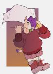 2018 ambiguous_gender anthro caprine clothed clothing ear_piercing flag goat gradient_background hair holding_object horn lenny_(artist) mammal piercing purple_hair radio simple_background solo walkie_talkie 