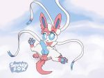  2018 absurd_res animal_genitalia animal_penis balls blue_pawpads blue_penis canine_penis claws cloud eeveelution feral hi_res knot looking_at_viewer lying male nintendo on_back pawpads paws penis pok&eacute;mon pok&eacute;mon_(species) presenting scuzzyfox sky solo spread_legs spreading sylveon video_games 