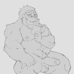  ape ball_hair balls body_hair chest_hair erection gorilla hairy hairy_balls male mammal overwatch penis primate pubes reading smile solo ursso_(artist) video_games winston_(overwatch) 