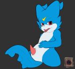  absurd_res animal_genitalia anthro blue_skin claws digimon doritomon genital_slit hi_res looking_at_viewer male penis red_eyes scalie simple_background slit solo tongue veemon white_skin 