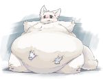  2018 ambiguous_gender belly big_belly blush digital_media_(artwork) disembodied_hand fat_grab fur looking_down mammal morbidly_obese nude obese overweight overweight_ambiguous pawpads sitting solo sweat sweatdrop veiukket white_fur 