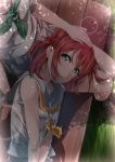  :d bangs bare_shoulders bench black_legwear blurry blush commentary_request dappled_sunlight day depth_of_field eyebrows_visible_through_hair from_above green_eyes green_neckwear grey_skirt hand_on_another's_head head_out_of_frame highres kneehighs kurosawa_dia kurosawa_ruby lap_pillow looking_at_viewer looking_up love_live! love_live!_sunshine!! lying multiple_girls neckerchief on_side one_side_up open_mouth outdoors park_bench pleated_skirt red_hair school_uniform serafuku shirt short_hair siblings sisters skirt sleeveless sleeveless_shirt smile solo_focus sunlight tareme uranohoshi_school_uniform white_shirt yellow_neckwear yuuki_(nijiiro_palette) 