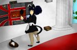  animal_humanoid butt_pose carpet cat_humanoid clothing column door english_text feline hallways humanoid maid_uniform mammal map solo text the_mansion_(ncc) trania_vantorious trinity_night uniform 