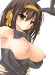  animal_ears breasts brown_eyes brown_hair bunny_ears bunnysuit garickson large_breasts nipples solo suzumiya_haruhi suzumiya_haruhi_no_yuuutsu 