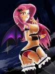  2017 5_fingers absurd_res alternate_species apple armwear bat_wings big_breasts bra breasts building butt castle clothed clothing cutie_mark danmakuman dark eyebrows eyelashes fangs female flutterbat_(mlp) fluttershy_(mlp) fog food friendship_is_magic fruit garter_belt garter_straps hair hairclip hi_res holding_food holding_object humanoid legwear lingerie long_hair looking_back membranous_wings my_little_pony night not_furry open_mouth open_smile outside panties pink_hair pointy_ears portrait rear_view red_eyes side_boob signature sky slit_pupils smile solo standing star starry_sky stockings thigh_highs three-quarter_portrait tongue underwear vampire winged_humanoid wings 