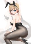  animal_ears arm_support ass black_legwear black_leotard blonde_hair blue_eyes braid breasts bunny_ears bunny_girl bunny_tail bunnysuit detached_collar high_heels highres large_breasts leotard md5_mismatch nail_polish original pantyhose red_neckwear short_hair single_braid sitting solo strapless strapless_leotard tail tokihama_jirou wrist_cuffs yokozuwari zoom_layer 