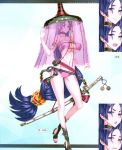  absurdres armlet bangs bare_shoulders belt bikini blush breasts collar collarbone covered_nipples eyepatch_bikini fate/grand_order fate_(series) gradient gradient_background hat high_heels highres honjou_raita large_breasts long_hair looking_at_viewer minamoto_no_raikou_(fate/grand_order) minamoto_no_raikou_(swimsuit_lancer)_(fate) navel official_art open_toe_shoes page_number parted_bangs purple_bikini purple_eyes purple_hair scan see-through sheath sheathed simple_background smile swimsuit sword very_long_hair weapon 