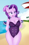  2018 5_fingers absurd_res an-tonio anthro beach beanie bedroom_eyes blue_eyes breasts cleavage clothed clothing cloud collaboration detailed_background equine eyebrows eyelashes female friendship_is_magic hair half-closed_eyes hat hi_res horn long_hair mammal multicolored_hair my_little_pony one-piece_swimsuit open_mouth open_smile outside palm_tree portrait purple_hair rainbownspeedash sand sea seaside seductive sky slightly_chubby smile solo standing star starlight_glimmer_(mlp) swimsuit three-quarter_portrait tongue tree two_tone_hair umbrella unicorn water 
