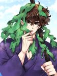  1boy brown_eyes brown_hair japanese_clothes kunou_tatewaki ranma_1/2 seaweed solo tagme weapon 