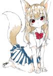  anthro bow cat clothed clothing cute feline female hair kemono looking_at_viewer mammal red_bow red_eyes shirt simple_background skirt solo white_background みねこ 