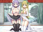  :o bishoujo_elf_harem black_choker black_legwear black_skirt blue_eyes blush breasts choker elf garter_straps green_eyes hair_over_breasts highres indoors kneeling large_breasts lifted_by_self long_hair looking_at_viewer maid_headdress multiple_girls navel official_art on_bed panties pointy_ears purple_hair skirt skirt_lift tenrai thighhighs tree underwear very_long_hair white_legwear white_panties white_skirt 