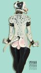  anthro anus backsack balls butt canine clothing collar dalmatian dog gag handcuffs legwear male mammal rear_view rubber shackles smooshkin solo standing submissive thigh_highs tongue tongue_out 