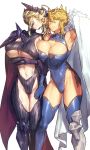  arm_around_waist armpits artoria_pendragon_(all) artoria_pendragon_(lancer) artoria_pendragon_(lancer_alter) ass_visible_through_thighs blonde_hair blue_gloves braid breast_press breasts cape cleavage commentary_request covered_navel crown_braid dual_persona elbow_gloves fate/grand_order fate_(series) gauntlets gloves gold_trim greaves green_eyes highres large_breasts leotard looking_at_viewer melon22 multiple_girls navel pale_skin sleeveless stomach thigh_gap thighhighs toned unaligned_breasts underboob yellow_eyes 