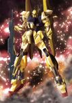  cable commentary_request debris derivative_work energy_gun fire gundam highres hyaku_shiki i.t.o_daynamics machinery mecha radio_antenna science_fiction shiny smoke space sparks star starry_background weapon zero_gravity zeta_gundam 