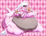  &lt;3 big_breasts breasts claws digital_media_(artwork) doughnut eating eyes_closed fangs featureless_breasts female food grey_skin legendary_pok&eacute;mon nintendo on_ice_(artist) open_mouth overweight palkia pink_skin pok&eacute;mon pok&eacute;mon_(species) sitting smile solo tongue video_games 