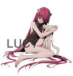  bandage bodysuit elfen_lied horns long_hair looking_at_viewer lucy monster_girl pink_hair red_eyes simple_background 