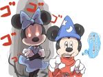  1boy 1girl animal_ears bad_id bad_twitter_id bow commentary_request disney fantasia furry furry_female furry_male gloves green_kj_momo hat menacing_(jojo) mickey_mouse minnie_mouse mouse_ears red_robe robe sound_effects the_sorcerer's_apprentice toon_(style) translation_request wizard_hat 