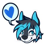  &lt;3 2015 black_fur black_hair black_nose blue_ears blue_eyes blue_hair blue_heart canine digital_media_(artwork) eyebrows fox fur hair headshot_portrait long_hair male mammal nowandlater pictographics portrait smile solo speech_bubble tattoo themegalo white_eyes white_fur 