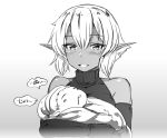  :d baby baby_carry bare_shoulders blush commentary_request dark_elf dark_skin de-chan_(lolicept) drooling elbow_gloves elf eyebrows_visible_through_hair gloves gradient gradient_background grey_background greyscale happy lolicept looking_at_viewer monochrome mother_and_son open_mouth original pointy_ears short_hair smile solo_focus upper_body 