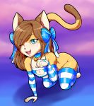  anthro cat cat_lingerie clothed clothing collar feline female hair_bow hair_ribbon legwear lingerie mammal one_eye_closed ribbons solo stockings thecon wink 