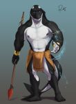  anthro bulge cetacean clothed clothing looking_at_viewer magic male mammal marine melee_weapon muscular muscular_male orca pecs polearm rov solo spear standing topless towel tribal water weapon whale 