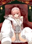  alternate_eye_color boots choker covered_navel cropped_legs fate/grand_order fate_(series) gloves grey_eyes highres hourai_kochou long_hair looking_at_viewer medb_(fate)_(all) medb_(fate/grand_order) panties pink_hair sitting sketch skirt smile solo spread_legs thigh_boots thighhighs tiara underwear upskirt white_footwear white_gloves white_neckwear white_panties white_skirt 