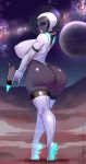  alien big_breasts big_butt breasts butt cleavage clothed clothing female grey_skin gun huge_breasts huge_butt humanoid legwear liveforthefunk looking_at_viewer looking_back mammal not_furry ranged_weapon space thick_thighs thigh_highs weapon 