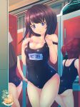  ass ayachi_pbw black_hair black_swimsuit blue_eyes blush breasts brown_hair cleavage covered_navel indoors large_breasts locker locker_room long_hair multiple_girls omc one-piece_swimsuit original school_swimsuit short_twintails standing swimsuit twintails undressing watermark 