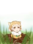  :&lt; animal_ears black-tailed_prairie_dog_(kemono_friends) blonde_hair brown_eyes buried extra_ears fur_collar gradient_hair grass ise_(0425) kemono_friends multicolored_hair outdoors prairie_dog_ears solo upper_body white_hair 