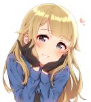  arm_support bangs black_gloves blonde_hair blue_eyes blue_shirt blunt_bangs eyebrows_visible_through_hair gloves hair_flaps head_tilt heart highres long_hair long_sleeves parted_lips princess_(princess_principal) princess_principal shirt simple_background smile solo sorimachi-doufu upper_teeth very_long_hair white_background 