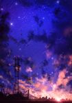  cloud crane highres night night_sky no_humans original outdoors scenery shooting_star silhouette sky star_(sky) starry_sky yomochi_(y0m0chi) 