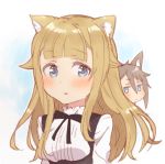  ange_(princess_principal) animal_ear_fluff animal_ears bangs black_dress blonde_hair blue_eyes breasts closed_mouth dress eyebrows_visible_through_hair grey_hair hair_between_eyes hair_flaps kemonomimi_mode medium_breasts minigirl multiple_girls parted_lips princess_(princess_principal) princess_principal school_uniform shirt sleeveless sleeveless_dress sorimachi-doufu white_shirt 