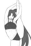  :d armpits bangs bare_arms bare_legs bare_shoulders barefoot bikini blush breasts cameltoe commentary_request criss-cross_halter eyebrows_visible_through_hair fate/grand_order fate_(series) greyscale halterneck large_breasts leg_up long_hair looking_at_viewer monochrome navel obmas_(pfeito) open_mouth parted_bangs side_ponytail simple_background smile solo split standing standing_on_one_leg standing_split stretch sweat sweating_profusely swimsuit toned ushiwakamaru_(fate/grand_order) ushiwakamaru_(swimsuit_assassin)_(fate) very_long_hair white_background 