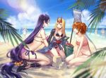  :d absurdly_long_hair ahoge artoria_pendragon_(all) artoria_pendragon_(swimsuit_archer) banner beach bikini black_bikini black_gloves blonde_hair blue_sky blurry blurry_foreground bracer braid breasts bucket butt_crack choker closed_eyes commentary_request day depth_of_field earrings fate/grand_order fate_(series) feeding fingerless_gloves fujimaru_ritsuka_(female) gloves hair_ornament hair_scrunchie horns ibaraki_douji_(fate)_(all) ibaraki_douji_(fate/grand_order) ibaraki_douji_(swimsuit_lancer)_(fate) innertube jeanne_d'arc_(fate)_(all) jeanne_d'arc_(swimsuit_archer) jewelry kangetsu_(fhalei) kneeling large_breasts lens_flare long_hair low-tied_long_hair medium_breasts minamoto_no_raikou_(fate/grand_order) minamoto_no_raikou_(swimsuit_lancer)_(fate) multiple_girls navel nero_claudius_(fate)_(all) nero_claudius_(swimsuit_caster)_(fate) ocean one_side_up open_mouth orange_eyes orange_hair outdoors palm_tree pointy_ears purple_bikini purple_hair red_bikini sand sand_castle sand_sculpture sandals scrunchie short_hair side-tie_bikini single_braid sitting sky slit_pupils small_breasts smile striped striped_bikini sweatdrop swimsuit tattoo tree very_long_hair yellow_eyes yellow_scrunchie 