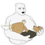  bear big_breasts big_thighs blue_eyes breast_suck breasts brown_eyes brown_fur cervine cradle_position domination duo female female_domination fur interspecies joey_higgins larger_female male male/female mammal mature_female oystercatcher7 polar_bear size_difference smaller_male spots sucking white_fur 