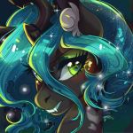  2018 animated blinking blush changeling equine eyebrows eyelashes eyes_closed eyeshadow fangs female feral friendship_is_magic glowing glowing_eyes green_eyes headshot_portrait horn inner_ear_fluff looking_at_viewer makeup mammal mascara my_little_pony portrait queen_chrysalis_(mlp) slit_pupils solo sparkles teal_hair teeth wilvarin-liadon 