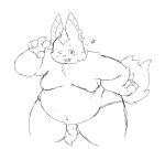  2017 anthro anubis belly belly_overhang big_belly bulge claws clothing cute_fangs deity digital_media_(artwork) fur hi_res kemono line_art loincloth looking_at_viewer male mammal moobs navel obese one_eye_closed open_mouth overweight overweight_male pinup pose simple_background sketch smile solo v_sign white_background wink ガブ 