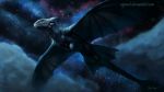  2018 detailed_background digital_media_(artwork) dragon feral flying green_eyes how_to_train_your_dragon membranous_wings night night_fury outside rhyu sky solo star starry_sky wings 