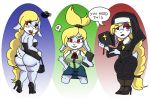  &lt;3 alternate_costume animal_crossing annoyed anthro bible big_breasts blonde_hair braided_hair breasts clothed clothing cosplay costume dress english_text female hair hariet_(mario) isabelle_(animal_crossing) jewerly lagomorph lipstick log_draws makeup mammal nintendo nun purse rabbit short_dress shortstack simple_background skimpy solo text tight_clothing video_games wide_hips 