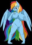  big_breasts breast_grab breasts friendship_is_magic hair hand_on_breast long_hair multicolored_hair my_little_pony nipples nude pussy rainbow_dash_(mlp) rainbow_hair ricederp smile standing 