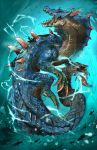  ambiguous_gender blue_background blue_scales capcom claws digital_media_(artwork) horn kiguri lagiacrus monster_hunter open_mouth red_eyes scales simple_background spines teeth tongue video_games 